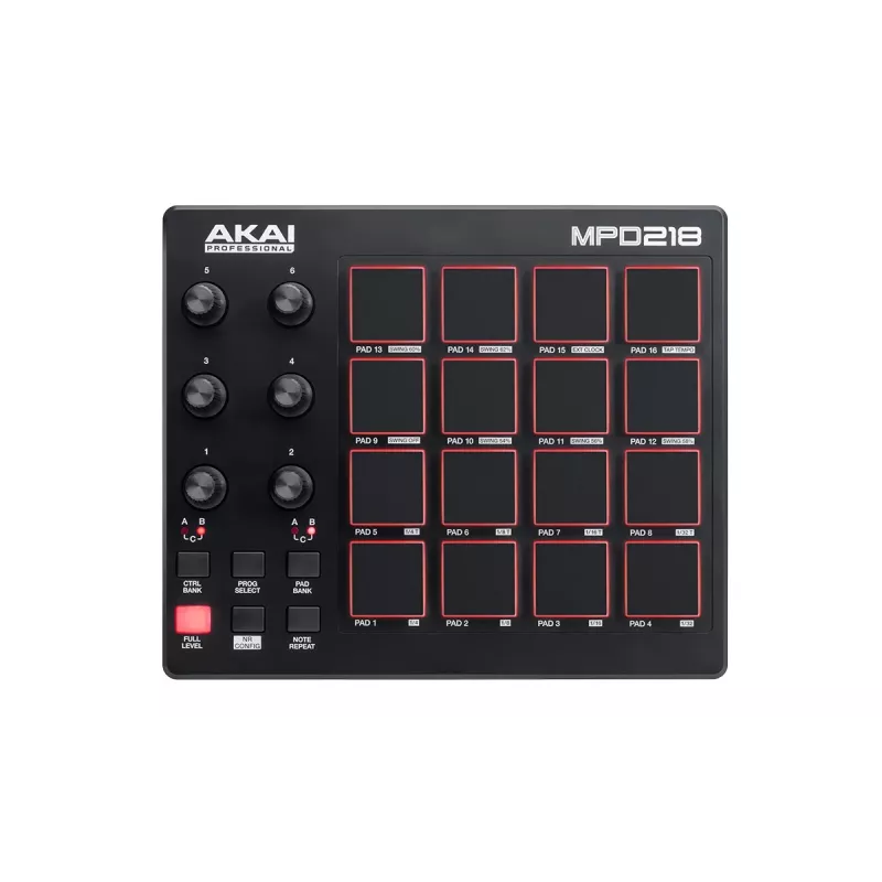 Audiomikseri Akai MPD218 musta 16 padia USB MIDI -ohjain