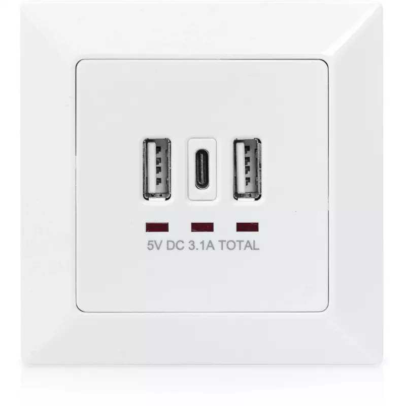 DIGITUS DA-70618 - USB-lähtö - USB, USB Type C - 2 USB-liitäntää, 1 USB-C-liitäntä - 3,1 A - RAL 9003, signaalivalkoinen