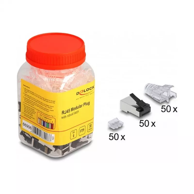 DeLOCK RJ45-modulaariliitin Cat.6 50 kpl sarja kestävällä lukitusvivulla