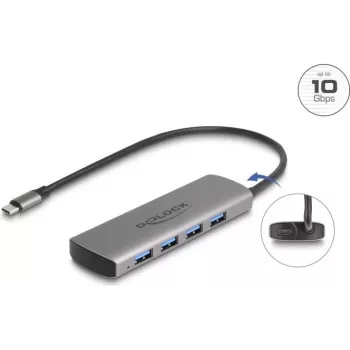 USB-keskitin DeLOCK 64293 Type-C 10000 Mbit/s harmaa
