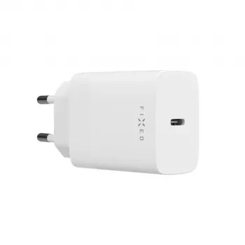 USB-C-matkalaturi FIXED FIXC30N-C-WH — kompakti 30W USB-C-verkkolaite, yhden portin pikalataus
