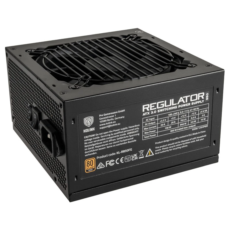 Kolink Regulator 80 PLUS Gold virtalähde, ATX 3.0, PCIe 5.0, modulaarinen - 850 wattia