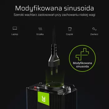 Jännitemuunnin Green Cell INV04DE, 24 V tulo, 230 V lähtö, 500 W, 50 Hz, universaali virtalähde, musta