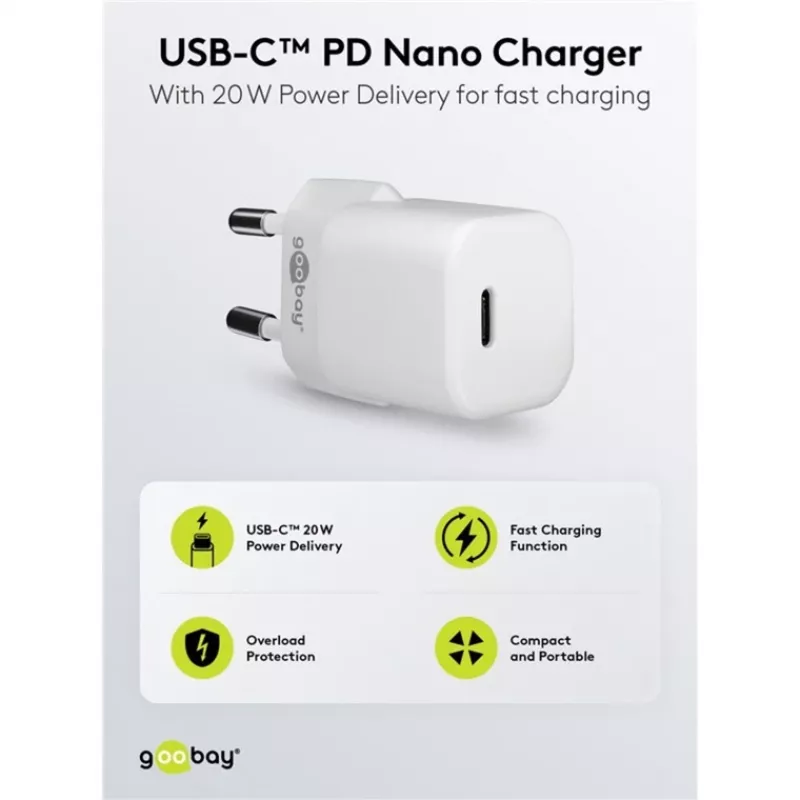 Goobay yleinen musta AC-pikalaturi sisäkäyttöön 65403 USB Type-C 110-240V