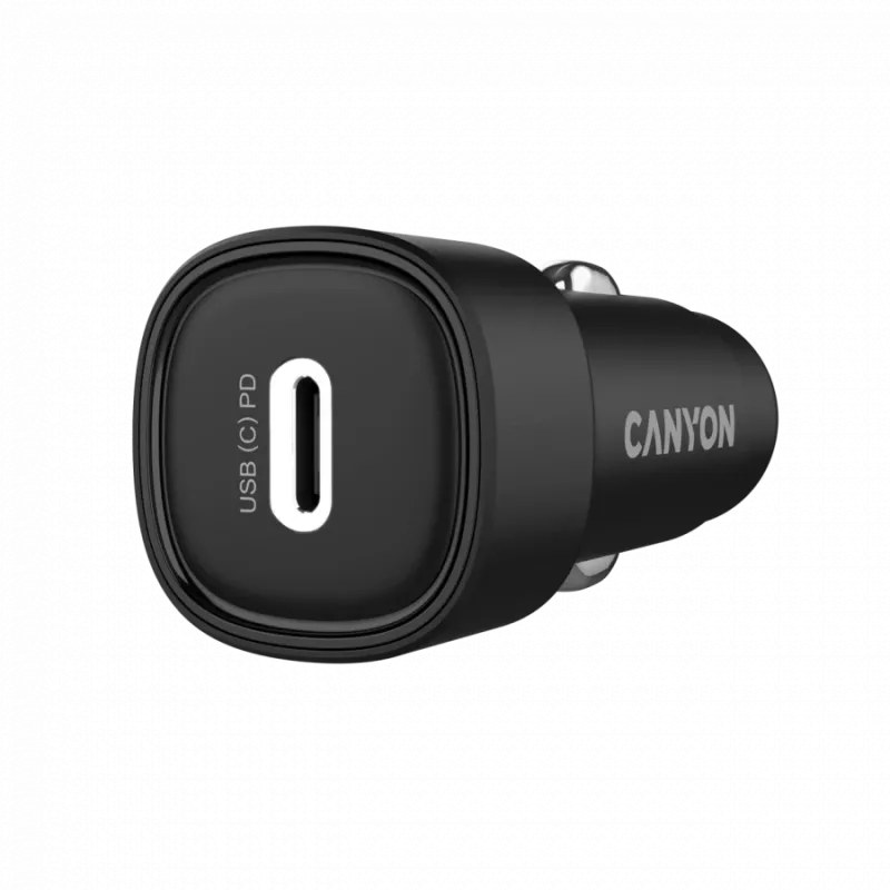 Autolaturi CANYON OnDrive 30 PD 30W USB-C musta – USB-C-virtalähde ajoneuvoihin, 30W PD