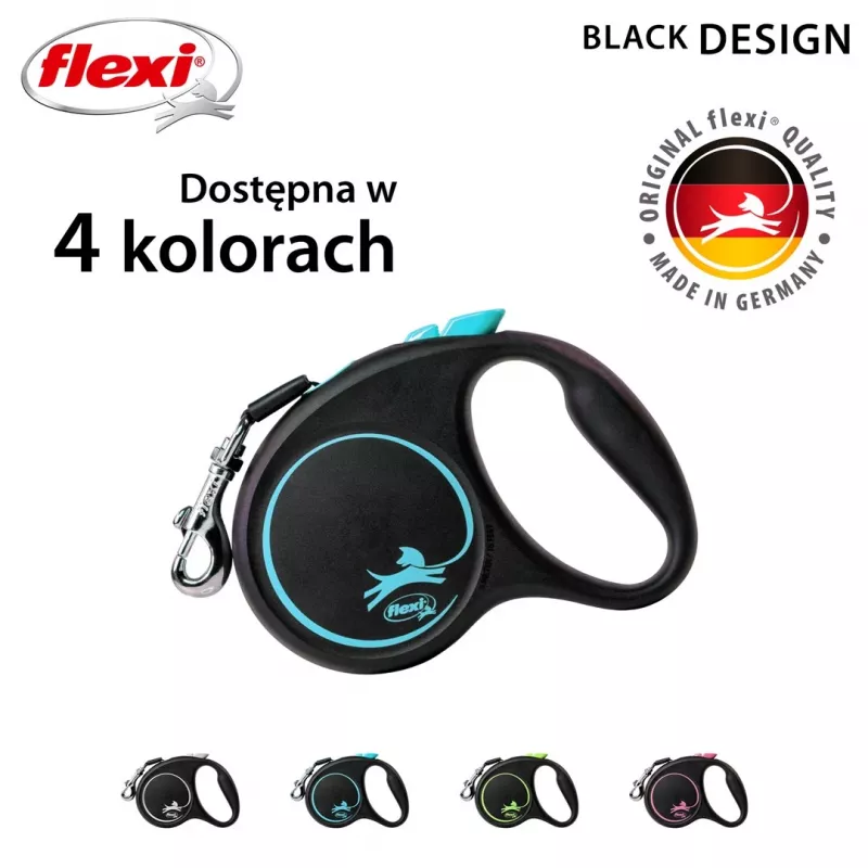Flexi Automatic -hihna musta Design S 5 m, sininen