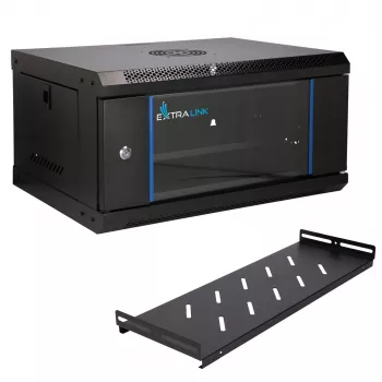 EXTRALINK LITE 4U 530X400 seinäasennettava räkkikaappi musta hyllyllä