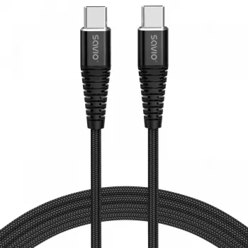 SAVIO CL-159 USB-C-USB-C-kaapeli 1 m, USB 2.0 (480 Mbit/s), musta, 2,1 A