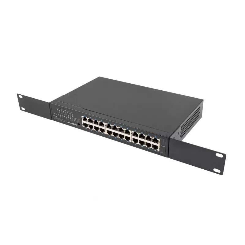 Hallitsematon kytkin LANBERG RSGE-24 — 24× Gigabit Ethernet 1U, rack-asennettava, musta