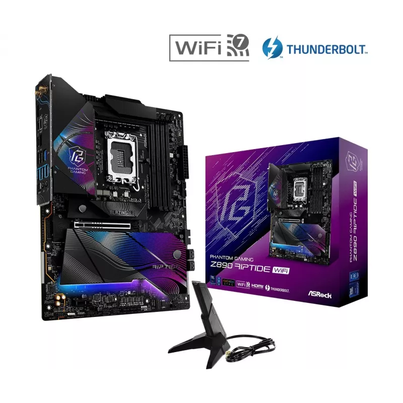 Emolevy ASRock Z890 Riptide WiFi — Intel Z890, LGA1851, ATX, DDR5, 4 DIMM, Wi‑Fi 7, 2.5Gb LAN, Thunderbolt 4