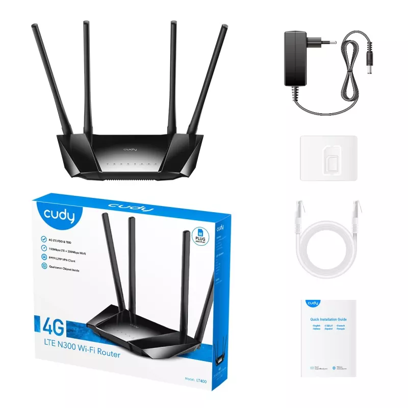 Cudy LT400 langaton reititin Fast Ethernet single-band (2.4 GHz) 4G musta