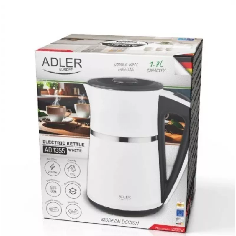 Vedenkeitin Adler 1,7 l 1355 W valkoinen kaksiseinä