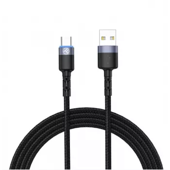 Datakaapeli Tellur USB-Type-C LED nailonpunos 1,2 m musta