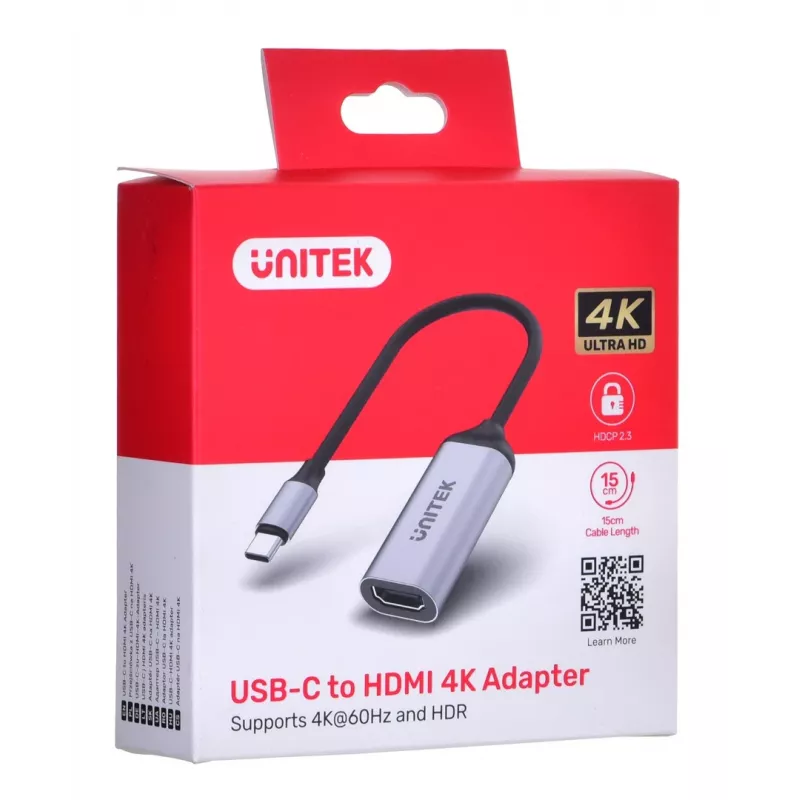 UNITEK V1420A videokaapelisovitin 0,15 m USB Type-C HDMI harmaa