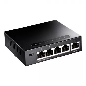 Verkkokytkin Cudy GS105 — 5-porttinen gigabit Ethernet (10/100/1000), musta, 5 V DC virtalähde sisältyy