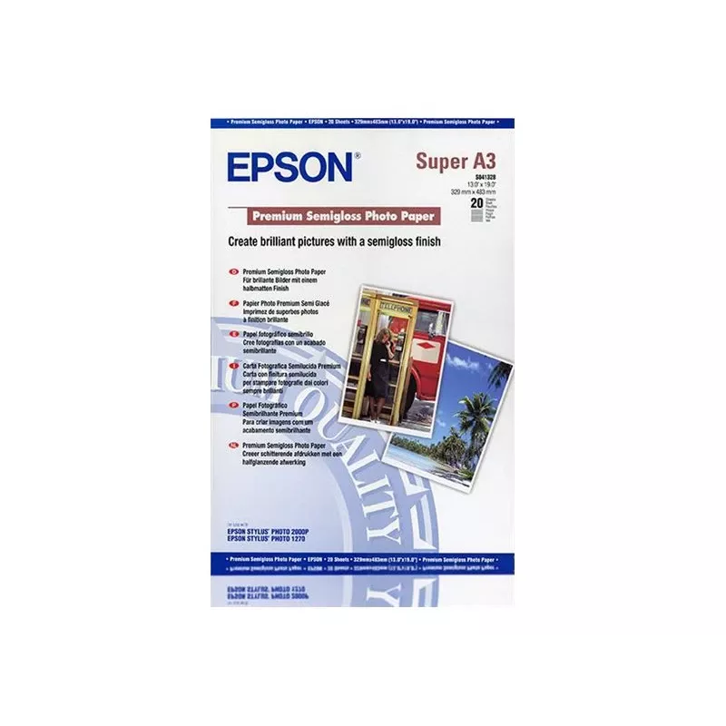 Epson Premium Semigloss -valokuvapaperi, DIN A3+, 250 g/m², 20 arkkia