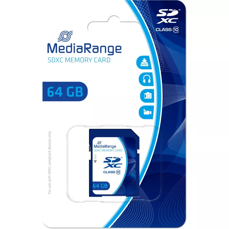 MediaRange - flash-muistikortti - 64GB - Class 10 - SDXC - sininen (MR965)
