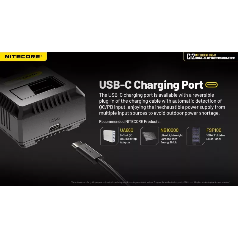 Akkulaturi Nitecore Ci12 yleislaturi USB Li‑Ion, NiCd, NiMH, 3A tulo 5/9/12V, muovikotelo