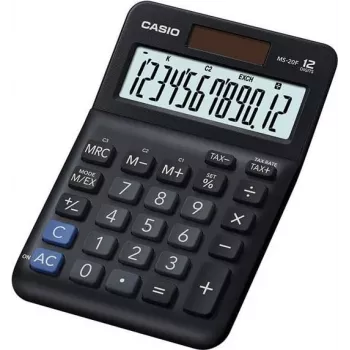 Pöytälaskin Casio MS-20F 12-numeroinen musta aurinko- ja paristokäyttöinen