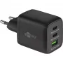 USB-C-pikalaturi Nano, PD, GaN, 65 wattia, USB-C punottu kaapeli (musta, 1x USB-A, 2x USB-C PD, Quick Charge 3.0, 1 metrin kaapeli)