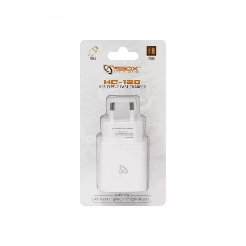 Sbox HC-120 USB Type-C virtalähde valkoinen
