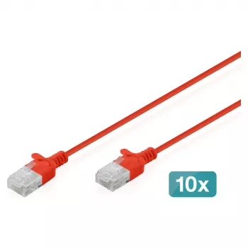 Verkkopatchkaapeli DIGITUS CAT6 U-UTP ohut 0,5 m punainen — 10 kpl