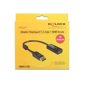 DeLOCK - video-/äänisovitin - DisplayPort / HDMI - DisplayPort (M) - HDMI, 19-napainen (W) - 20 cm - (DisplayPort 1.2) - musta (62609)