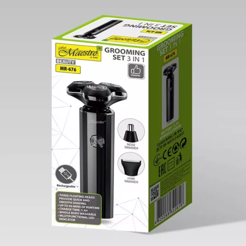 Parranajosarja Maestro MR-676 3-in-1 USB-ladattava kompakti muotoilu