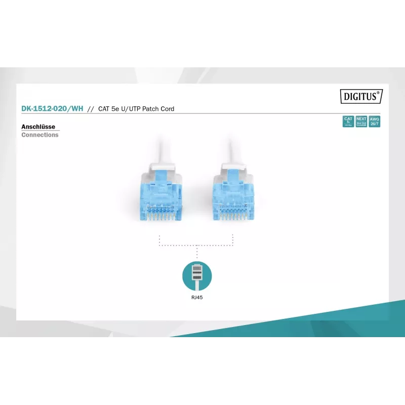 Verkkokaapeli Digitus CAT 5e U/UTP RJ-45 2 m valkoinen