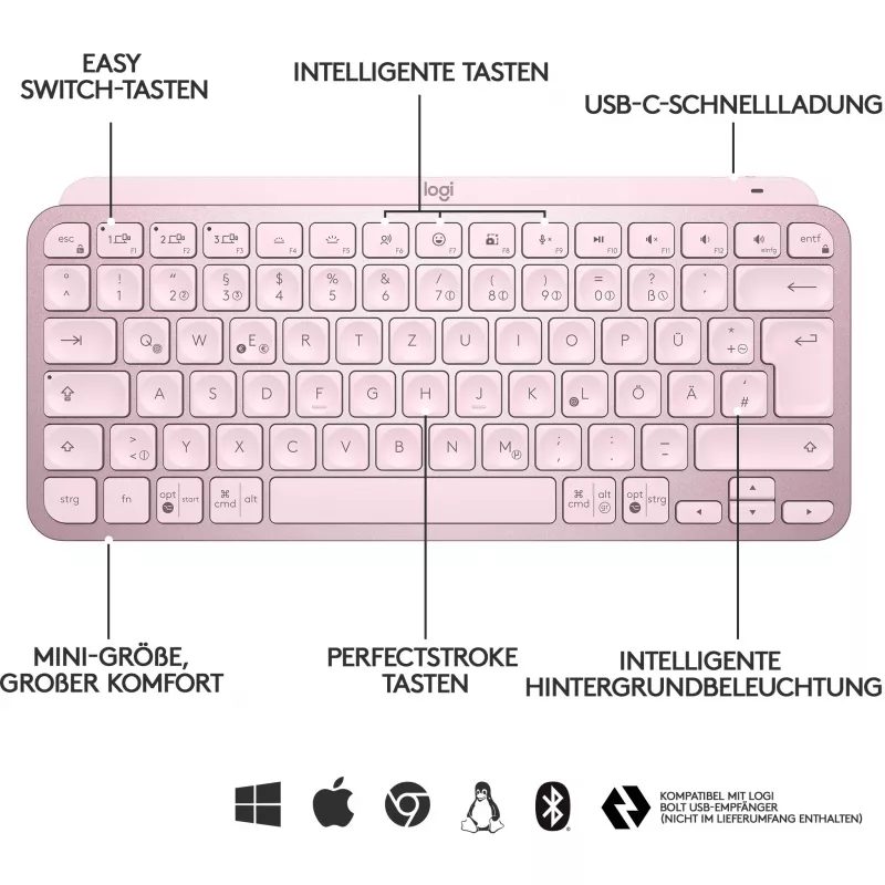 Logitech MX Keys Mini minimalistinen langaton valaistu näppäimistö - ROSE - CENTRAL (DE)