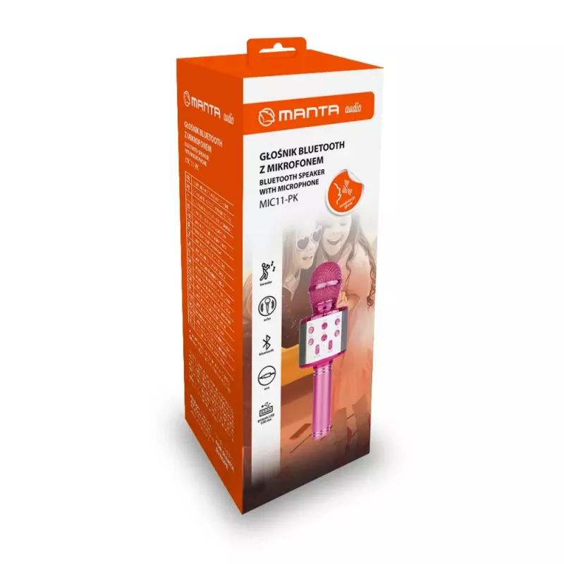 Mikrofoni MANTA MIC11-PK pinkki — johdollinen 3,5 mm liitäntä, kevyt käsikapula