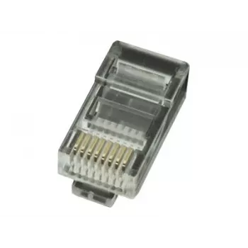 Modulaariliitin 8P8C kiinteille LAN-kaapeleille CAT5, UTP, 10 kpl/pussi | Modulaarinen 8P8C RJ45 -liitin, 30µ” kullattu, 3-kärkiset sisäkoskettimet kiinteille LAN-kaapeleille