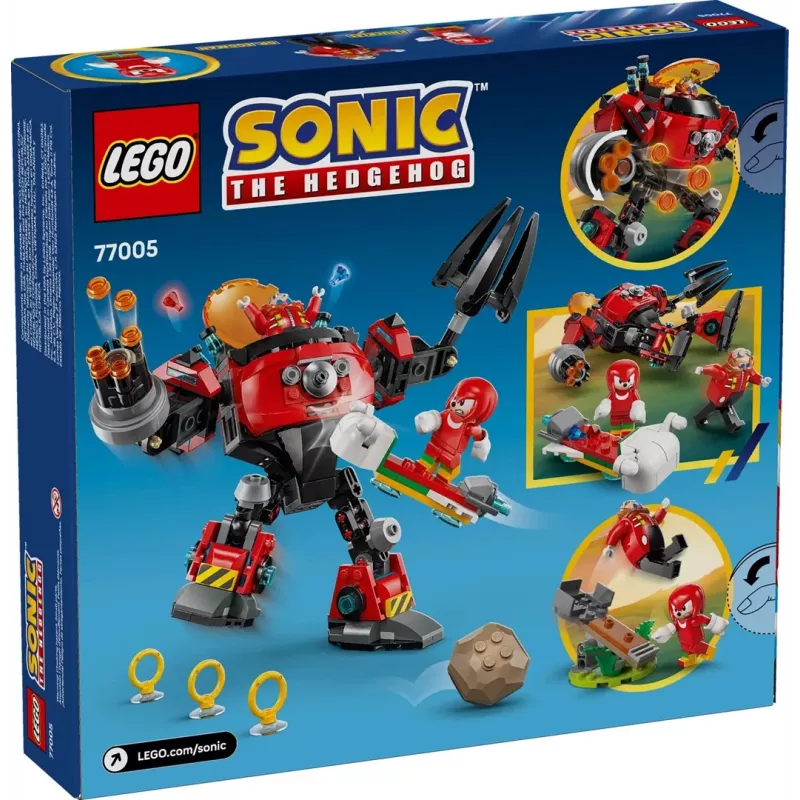 LEGO rakennuslelusarja Sonic the Hedgehog 77005 Knuckles vs Dr Eggman Egg Crusher Mech, 350 osaa, ikä 8+
