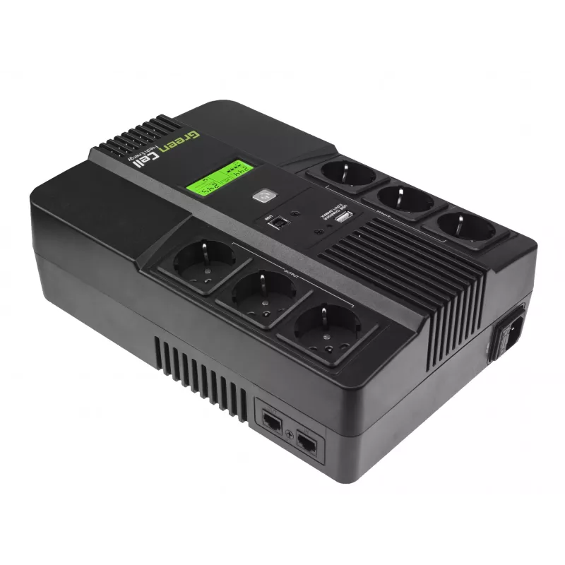 Green Cell AiO 800VA LCD UPS-varavirtalähde, Line-Interactive, 0,8 kVA, 480 W, 6 AC-pistorasiaa