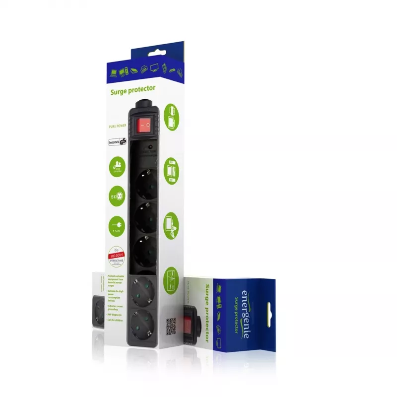 EnerGenie SPG5-C-15 ylijännitesuoja musta 5 AC-pistorasiaa 250 V 4,5 m
