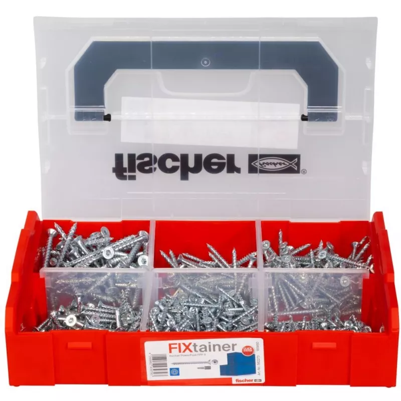 Ruuvisarja FISCHER FixTainer PowerFast II, 702 kpl, täyskierre, galvanisesti sinkitty