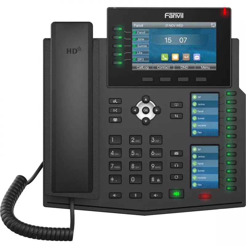 Fanvil X6U V2 IP-puhelin, 20 linjaa, 4,3 tuuman LCD, Gigabit Ethernet, PoE, USB, musta