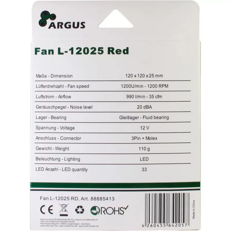 INTER-TECH Argus L-12025 120mm kotelotuuletin - musta