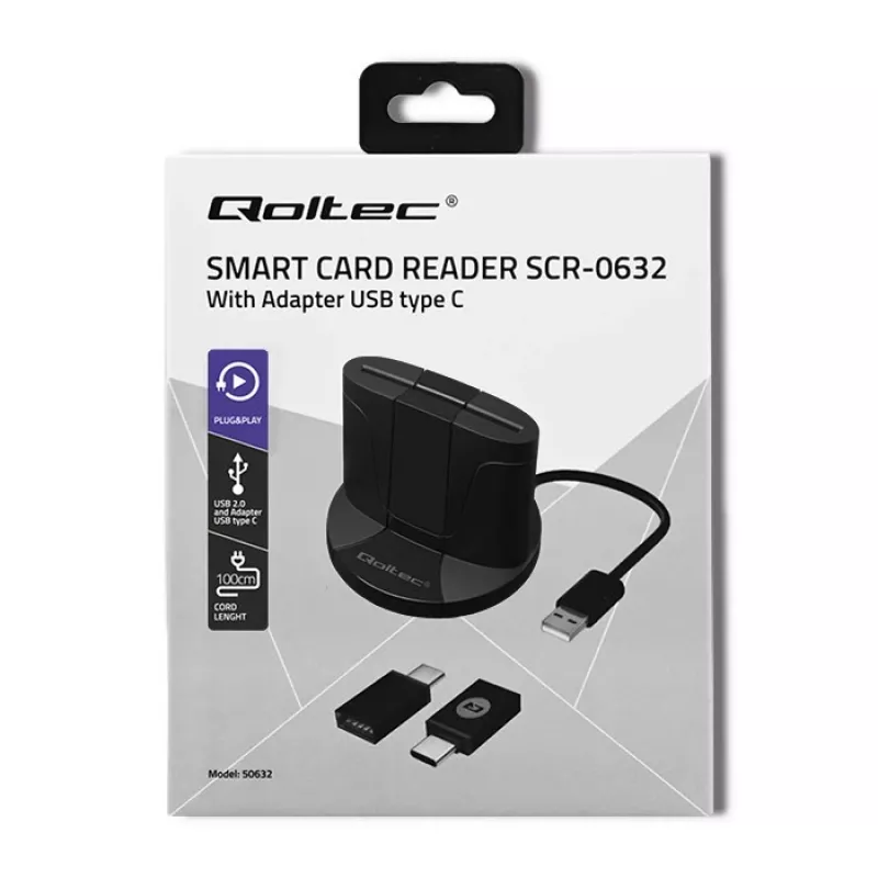 Älykortinlukija Qoltec 50632 USB 2.0 musta 1 m kaapeli