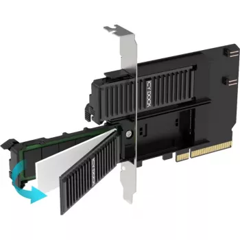 PCIe-sovitinkortti icybox MB312M4P-B — 2× M.2 NVMe PCIe 4.0 x8 -väylään (bifurkaatio)