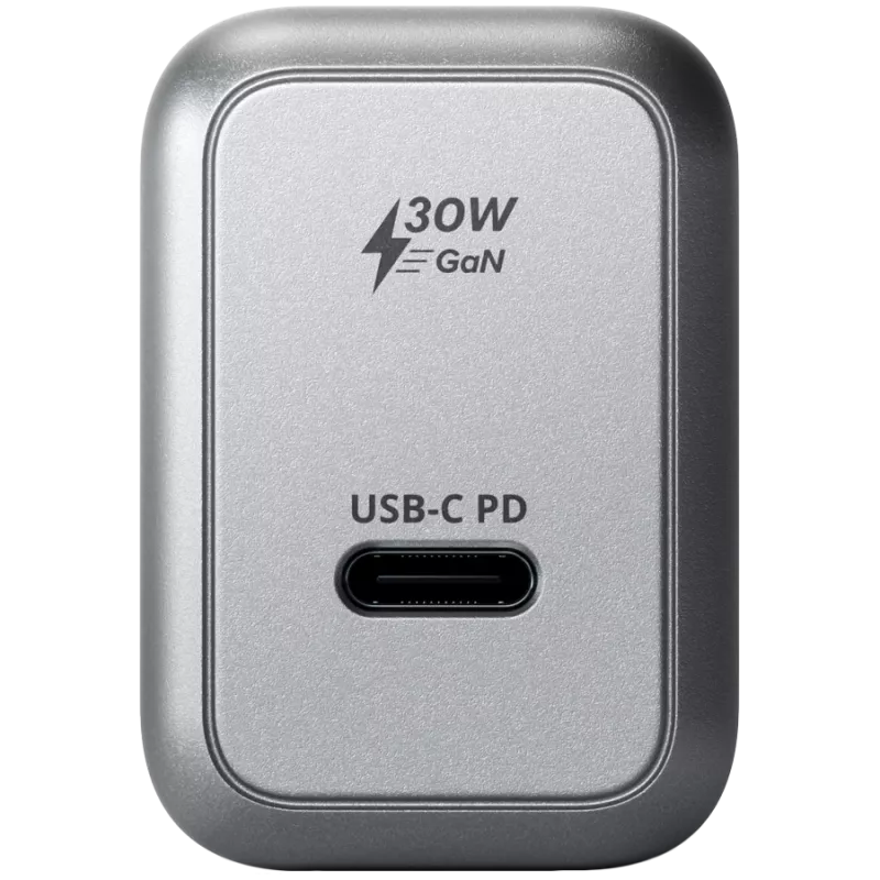 Mobiililaitteen laturi Satechi ST-UC30WCM-EU — yleinen AC-laturi sisäkäyttöön 1× USB-C, musta/hopea