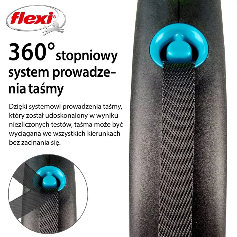 Flexi Automatic -hihna musta Design S 5 m, sininen