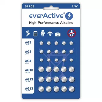 Alkaliparistot everActive AGMIX30BL 1,5 V — 30 kpl:n pakkaus, nappiparistot