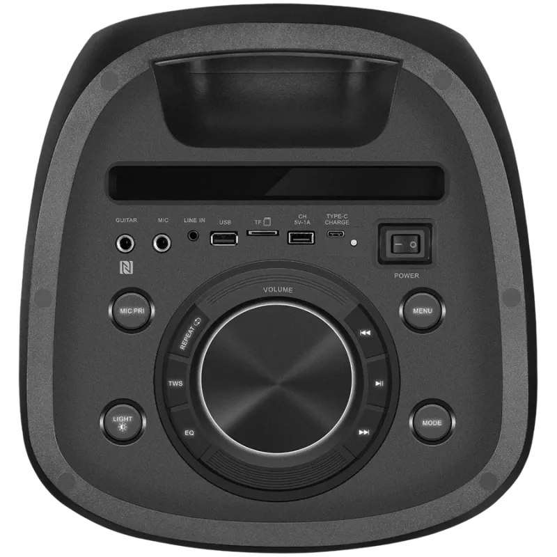 Kaiutin SVEN PS-1050, musta (200W, TWS, Bluetooth, FM, USB, microSD, LED-näyttö, 7200mAh)
