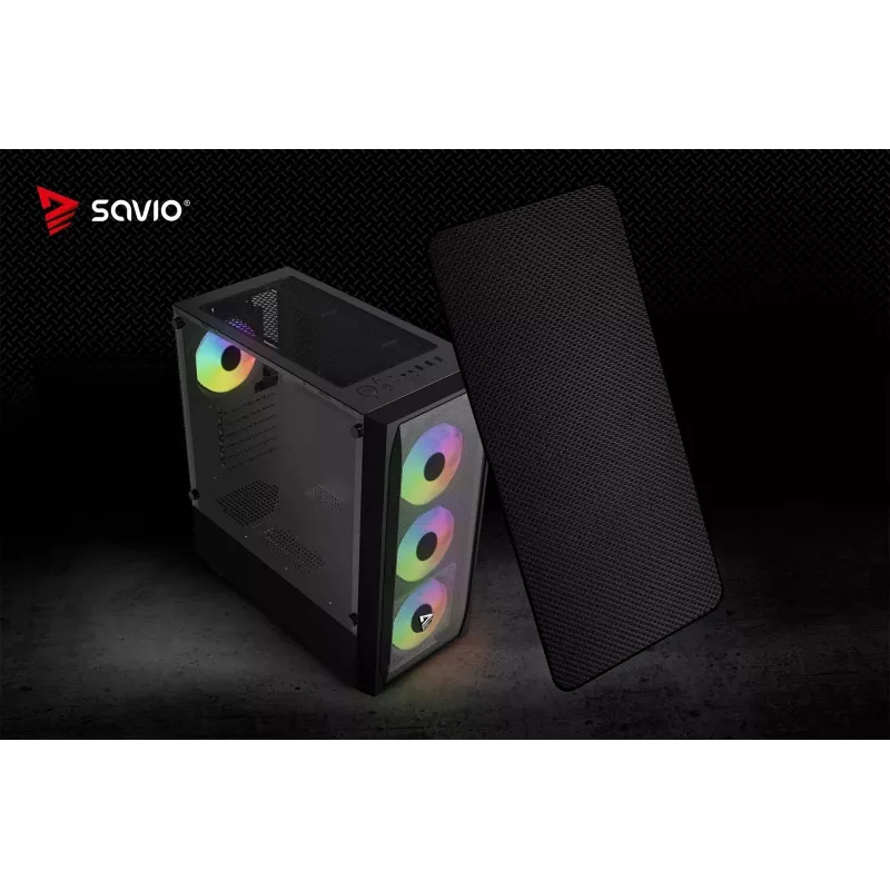 PC-kotelo SAVIO Noctis Flow RGB — Cube, ATX/Mini-ITX, 3x 120 mm etutuulettimet, karkaistu lasisivupaneeli, max. GPU 35 cm