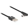 USB 2.0 -kaapeli, USB-A-uros > USB-C-uros (musta, 1 metri, päällystetty, 90° kulma)
