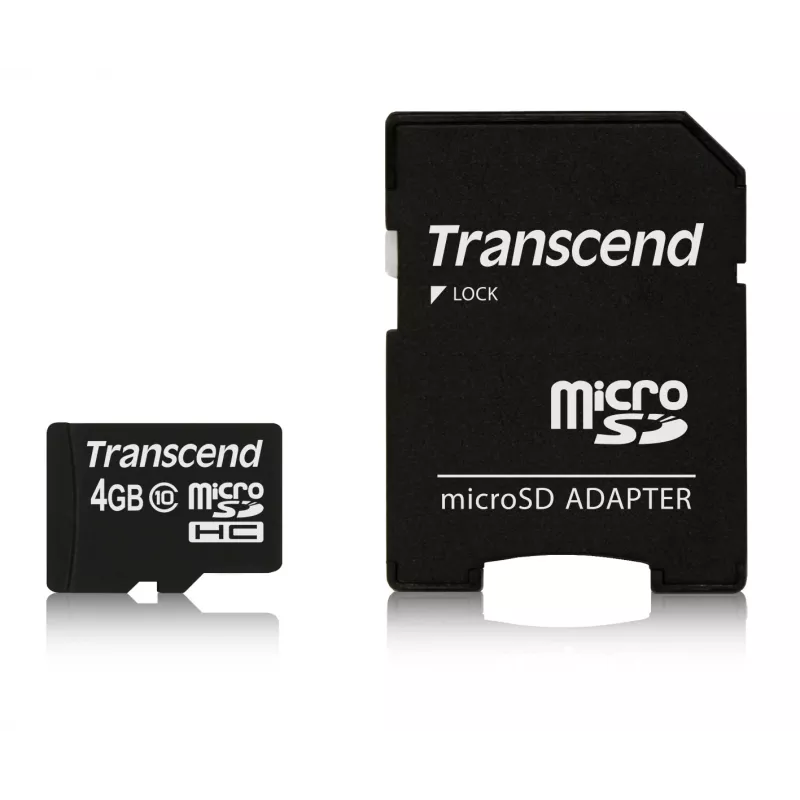 Flash-muisti Transcend 4GB MicroSDHC Class 10 adapterilla