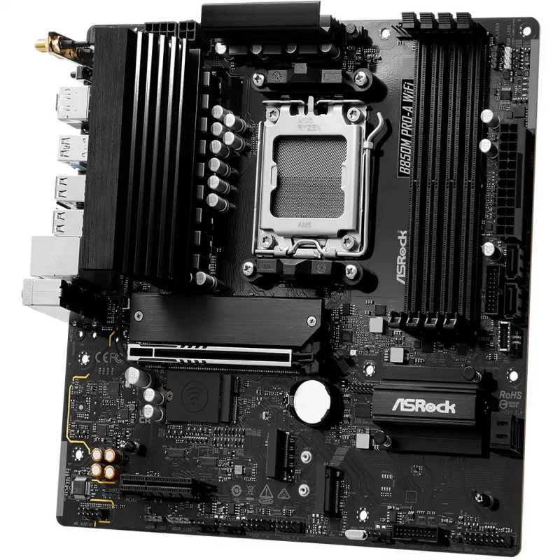 Emolevy ASRock B850M Pro-A WiFi micro ATX – AMD B850, kanta AM5, DDR5, 4x DIMM, 256 GB, Wi-Fi, 2,5 Gb LAN