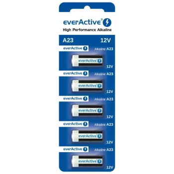 Alkaliparistopakkaus everActive A23 12V, 5 kpl blister — kaukosäätimiin ja pieneen elektroniikkaan