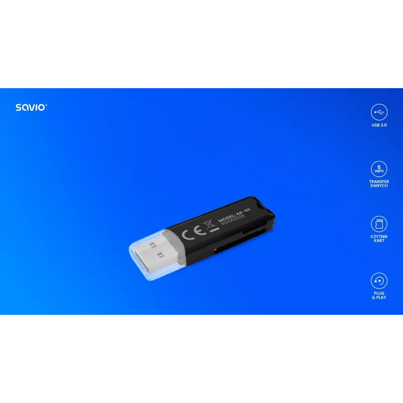 SD-kortinlukija, USB 2.0, 480 Mbit/s, AK-63 Savio SAVAK-63